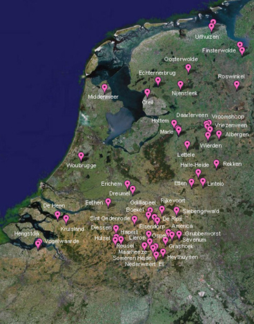Overzicht van de plaatsen waar megavarkensstallen komen (bron: Milieudefensie)